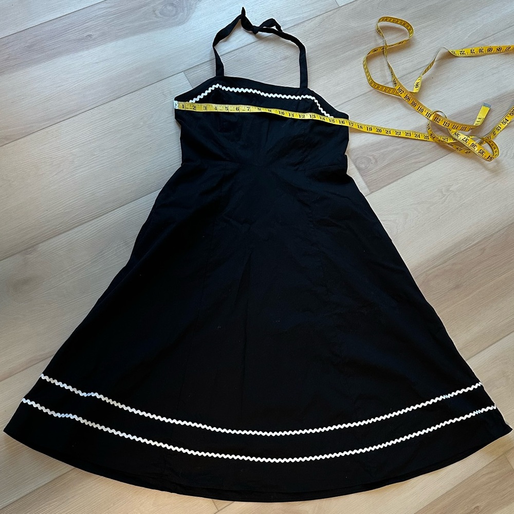 Cynthia Rowley Black Cotton Halter Sundress Circle Skirt RickRack Whimsigoth ~ M - Picture 11 of 15